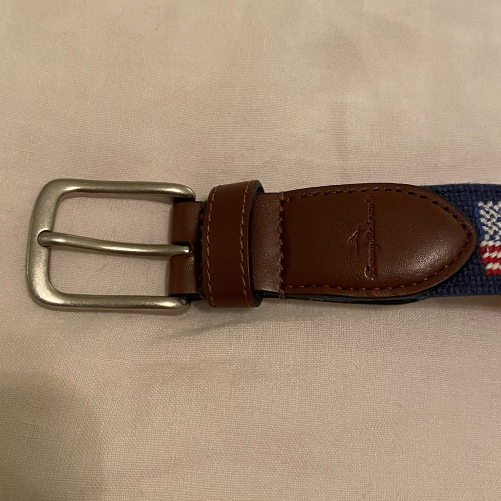 Men's Navy and Brown Flag Pattern needle point Belt - Picture 8 of 8